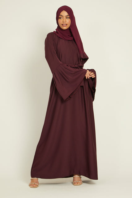 Plain Closed Abaya with Bell Sleeves - Deep Maroon