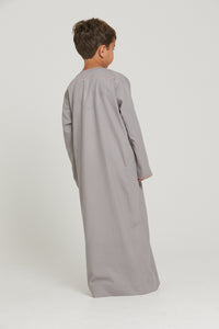 Junior Boys Premium Omani Thobe - Opal Grey with Rose Dust Embroidery
