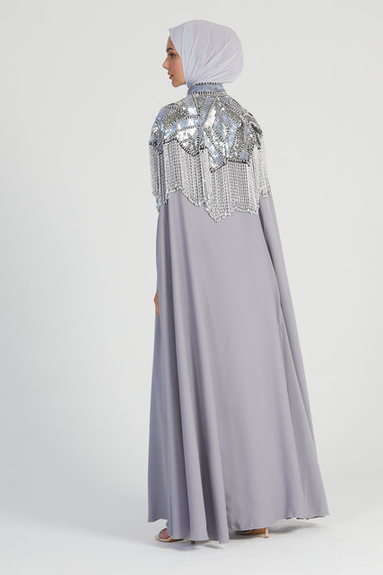 Luxury Regal Embellished Cape - Silver