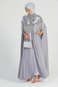 Luxury Regal Embellished Cape - Silver