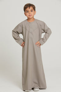 Junior Boys Premium Emirati Thobe With Pleat Detailing - Natural Taupe