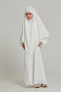 Junior Girls Abaya with Khimar Set - Off White