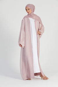 Dusty Pink Open Abaya with Embellished Balloon Sleeves