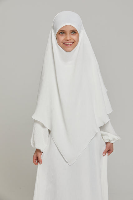 Junior Girls Abaya with Khimar Set - Off White