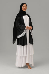 Black and White Embellished Chiffon Layered Open Abaya