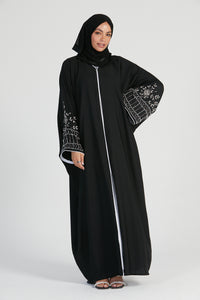 Premium Black Open Farasha with Embellished Cuff