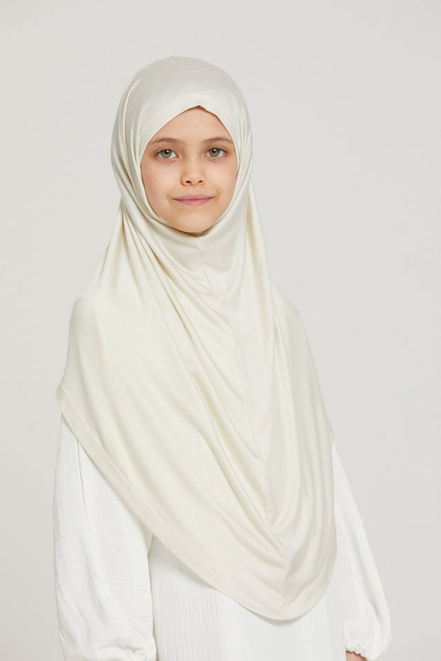 Junior Girls Premium Jersey Khimar - Off White