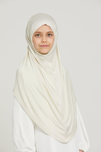 Junior Girls Premium Jersey Khimar - Off White