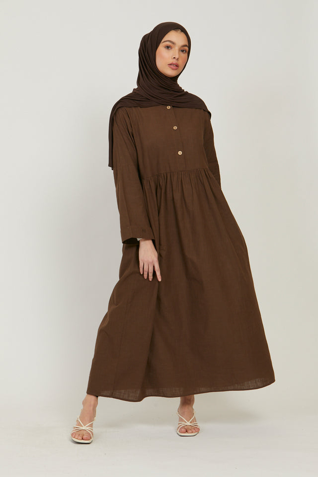Premium Dark Brown Cotton Dress with Pockets