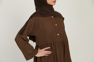 Premium Dark Brown Cotton Dress with Pockets