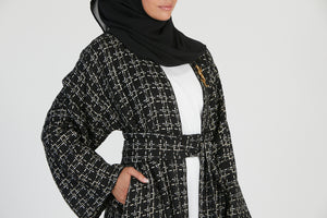 Tweed Open Jacket Abaya - Black and Gold - LIMITED EDITION