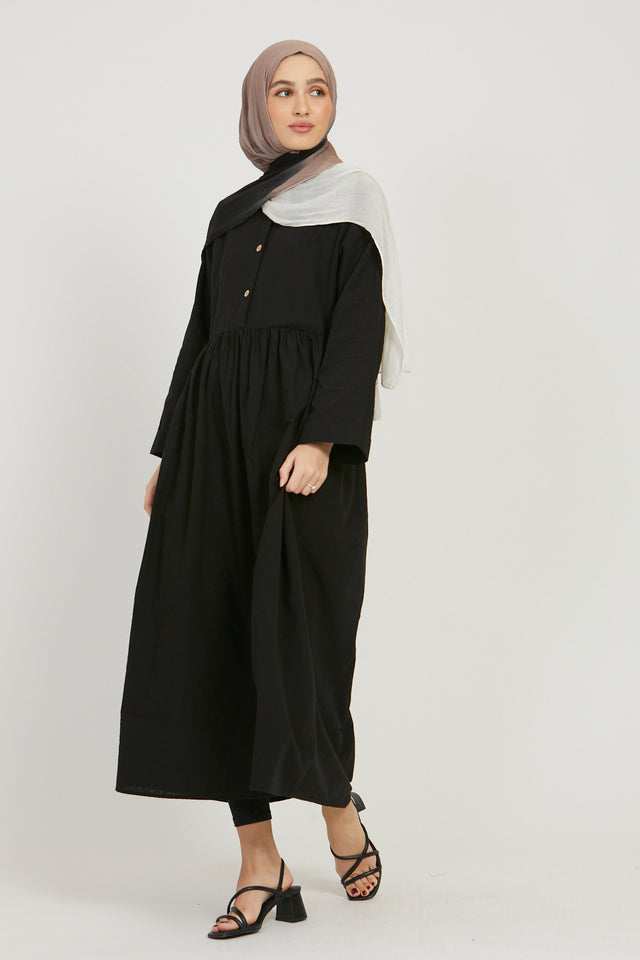 Premium Black Cotton Dress with Pockets