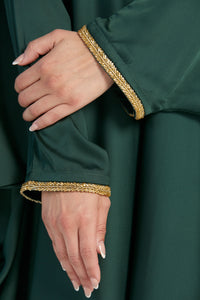 Closed Satin Farasha with Embellished Cuff - Emerald - LIMITED EDITION