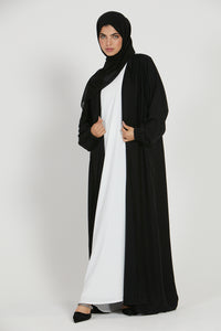 Open Abaya with Elasticated Cuffs - Black