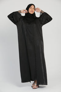 Four Piece Black Embellished Lace Open Abaya