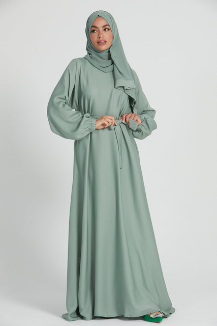 Umbrella Cut Closed Abaya with Elasticated Cuffs - Sage