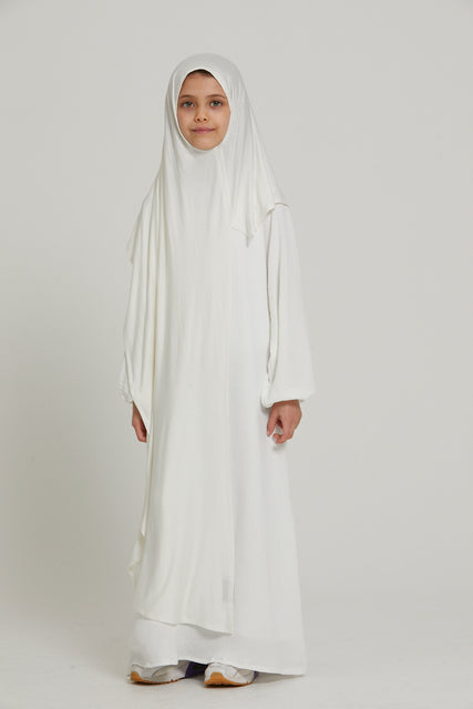 Junior Girls Instant Jersey Hijab - Ivory White