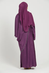 Premium Draped Embellished Closed Abaya - Parisian Purple