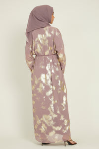 Four Piece Abstract Open Abaya Set - Mauve Blush