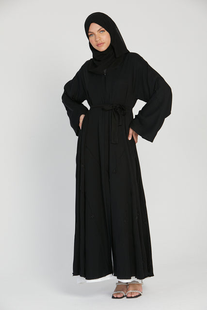 Dainty Embellished Black Open Abaya