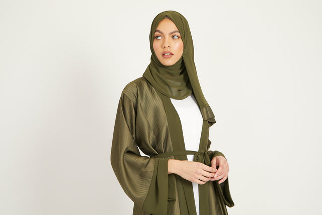 Olive Striped Open Abaya
