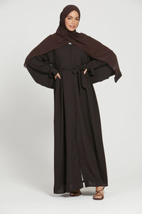 Linen Open Abaya - Dark Brown