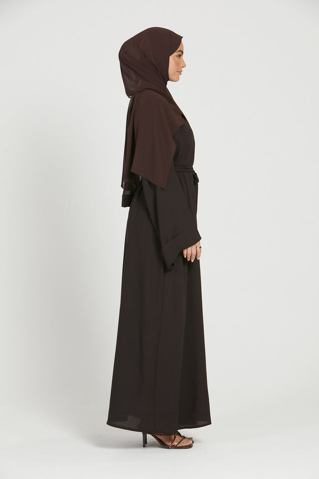 Linen Open Abaya - Dark Brown