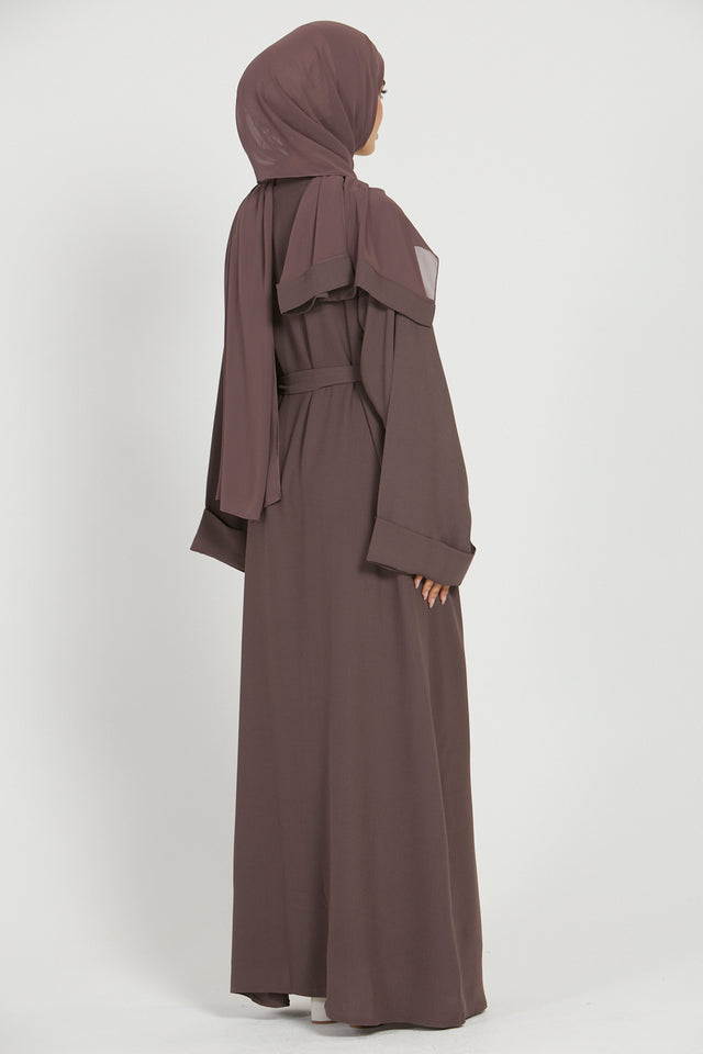 Linen Open Abaya - Deep Mauve