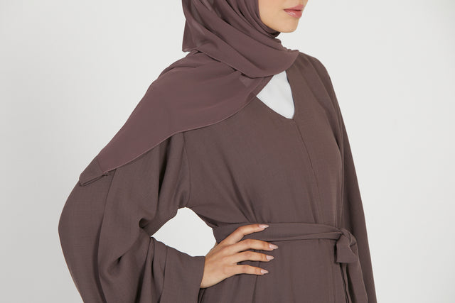 Linen Open Abaya - Deep Mauve