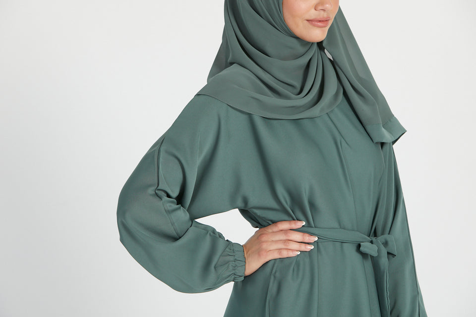 Umbrella Cut Closed Abaya with Elasticated Cuffs - Bottle Green