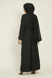 Plain Closed Abaya with Floral Cuff Detailing