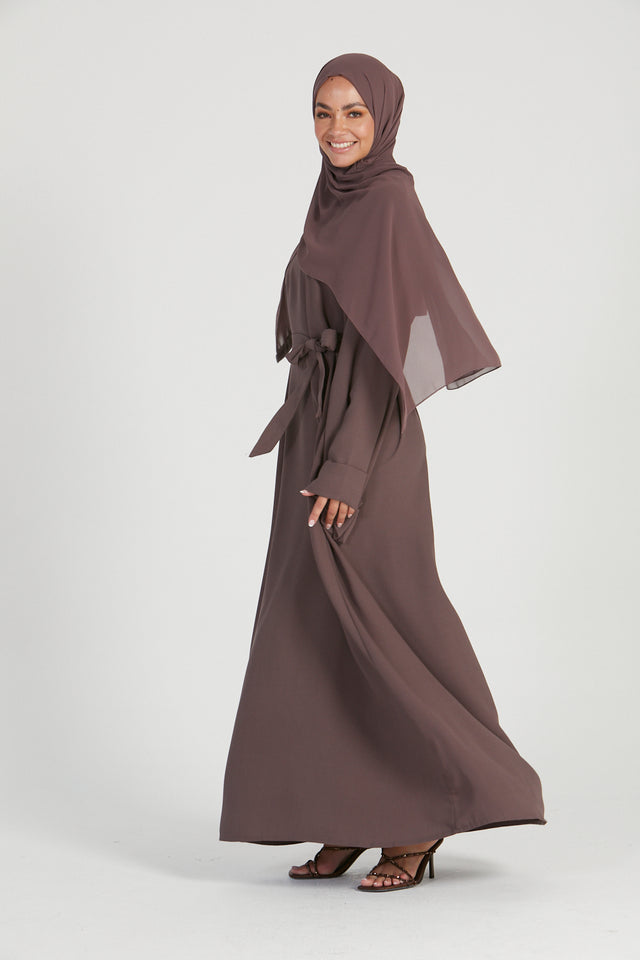 Linen Closed Abaya with Pockets- Deep Mauve