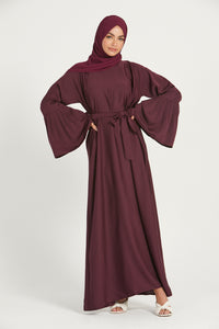 Plain Closed Abaya with Bell Sleeves - Plum Maroon