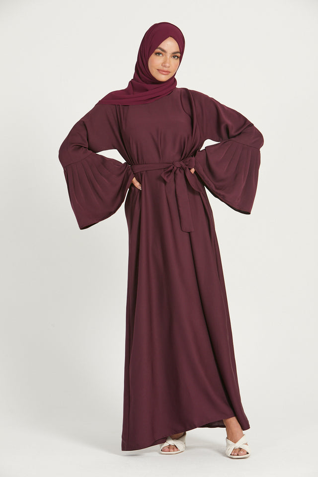Plain Closed Abaya with Bell Sleeves - Plum Maroon