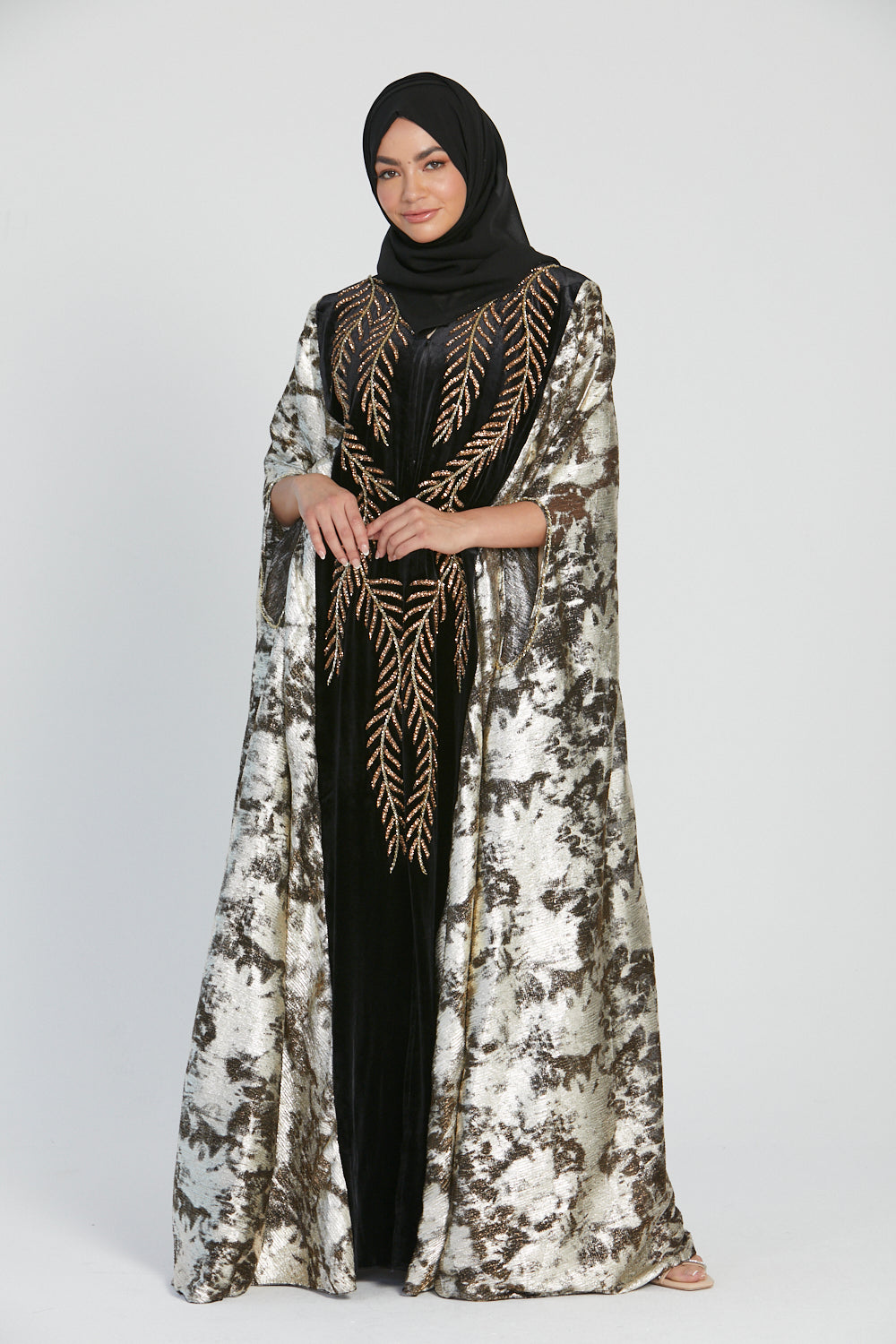 Luxury Bronze Palm Leaf Cape with Gold Abstract