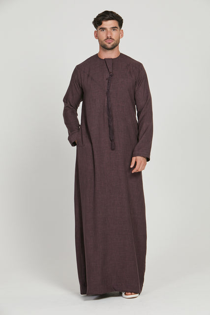 Premium Textured Emirati Thobe - Deep Maroon
