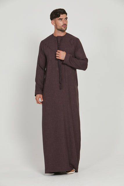 Premium Textured Emirati Thobe - Deep Maroon