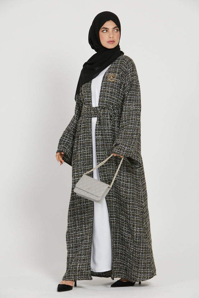 Tweed Open Jacket Abaya - Black and Gold - LIMITED EDITION