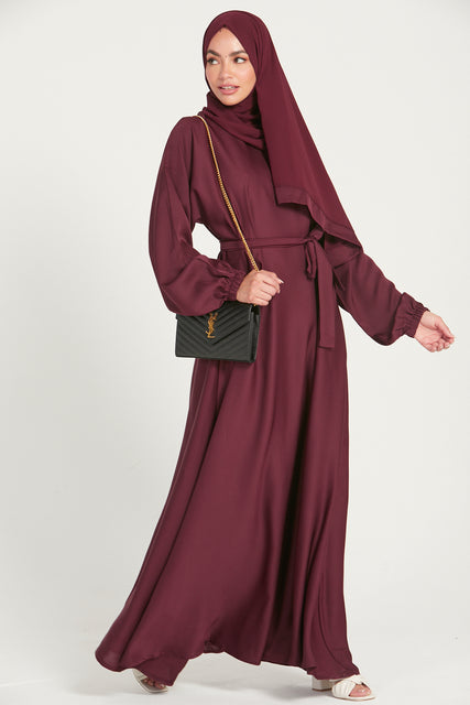 Umbrella Cut Closed Abaya with Elasticated Cuffs - Deep Maroon