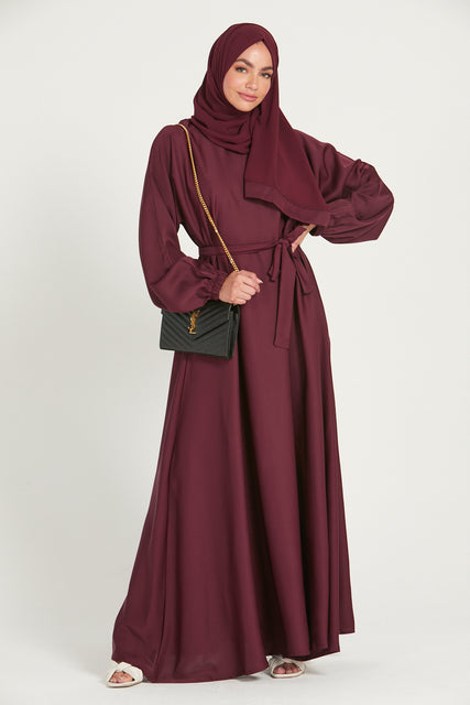 Umbrella Cut Closed Abaya with Elasticated Cuffs - Deep Maroon