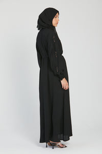 Premium Black Textured Floral Embellished Closed Abaya