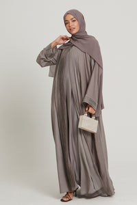 Luxury Soft Sheen Pleated Open Abaya - Driftwood
