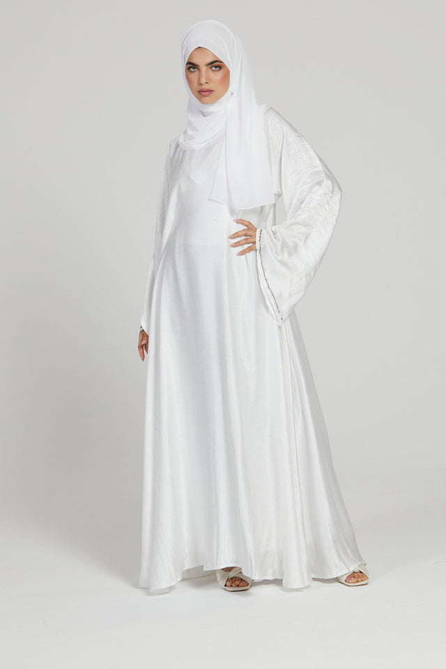 Premium Flared Cut Closed Abaya - White- LIMITED EDITION