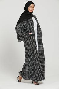 Tweed Open Jacket Abaya - Black and White - LIMITED EDITION