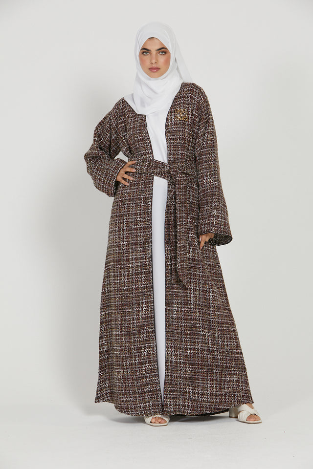 Tweed Open Jacket Abaya - Maroon - LIMITED EDITION