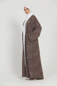 Tweed Open Jacket Abaya - Maroon - LIMITED EDITION