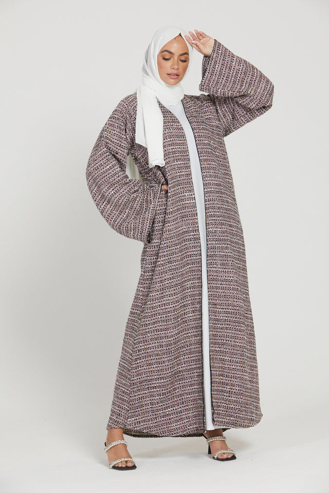 Tweed Open Jacket Abaya - Blush - LIMITED EDITION