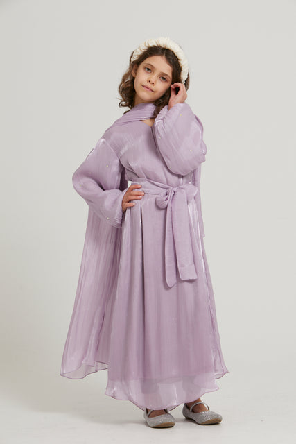 Junior Girls Premium Organza Frost Dainty Embellished Closed Abaya - Lavender
