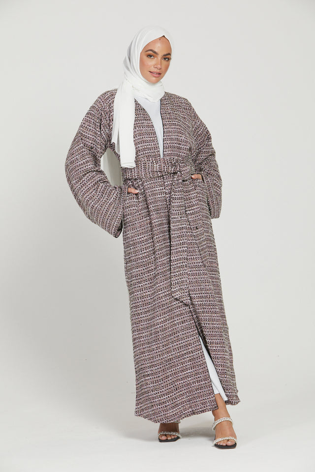 Tweed Open Jacket Abaya - Blush - LIMITED EDITION