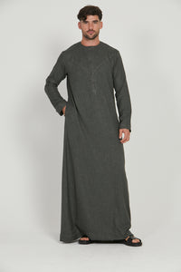Premium Textured Emirati Thobe - Khaki Olive